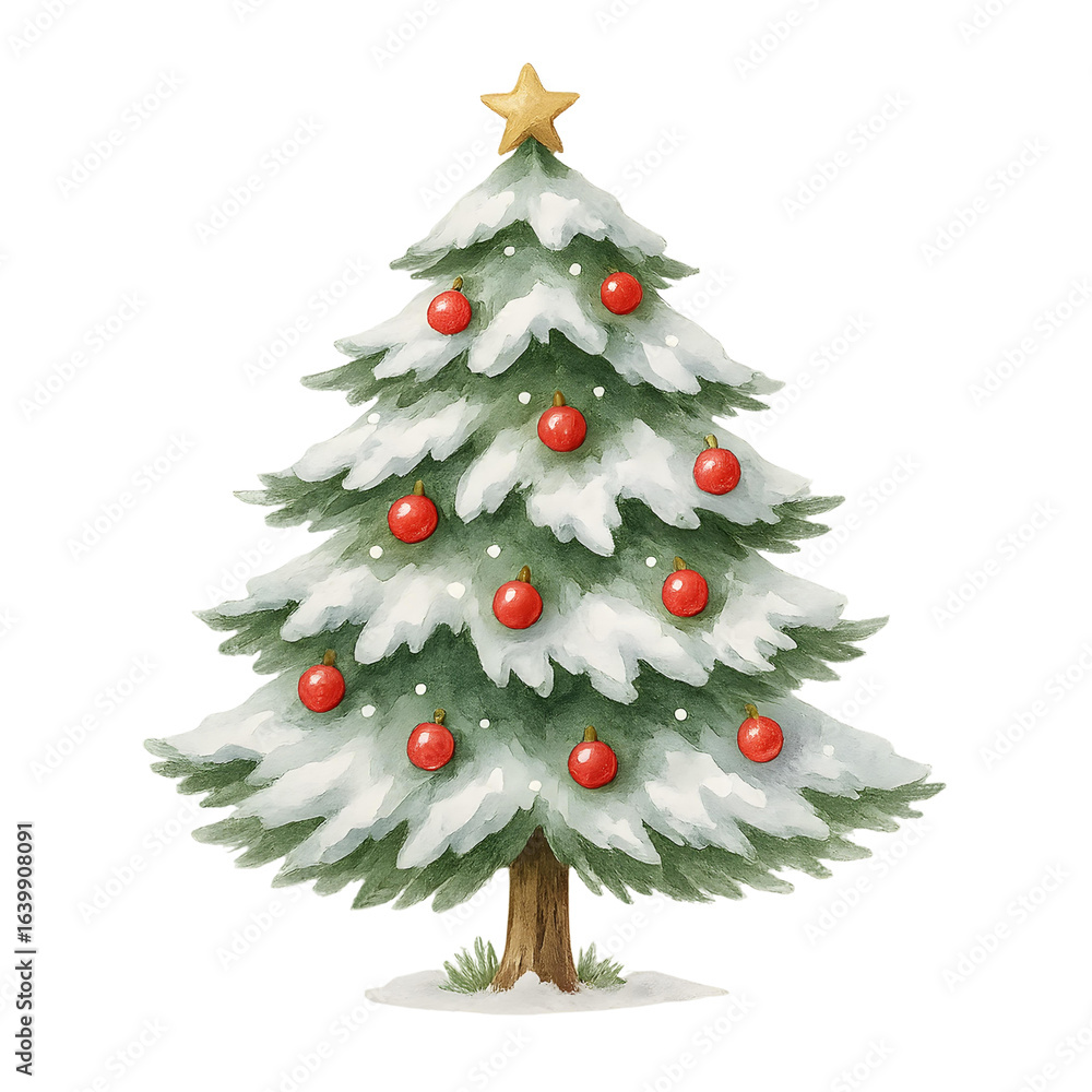 Fototapeta premium Watercolor Christmas Tree – Festive Holiday Decoration