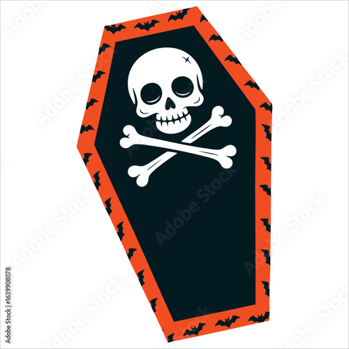 Hand drawn Halloween coffin front view in vector style. Ideal for spooky decorations, horror themed visuals and Halloween night designs