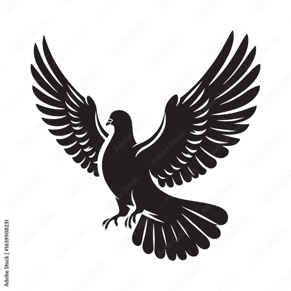 Fototapeta premium Graceful Dove Silhouette – Dove Vector Artwork with Clean Monochrome Lines – Black Vector of Dove