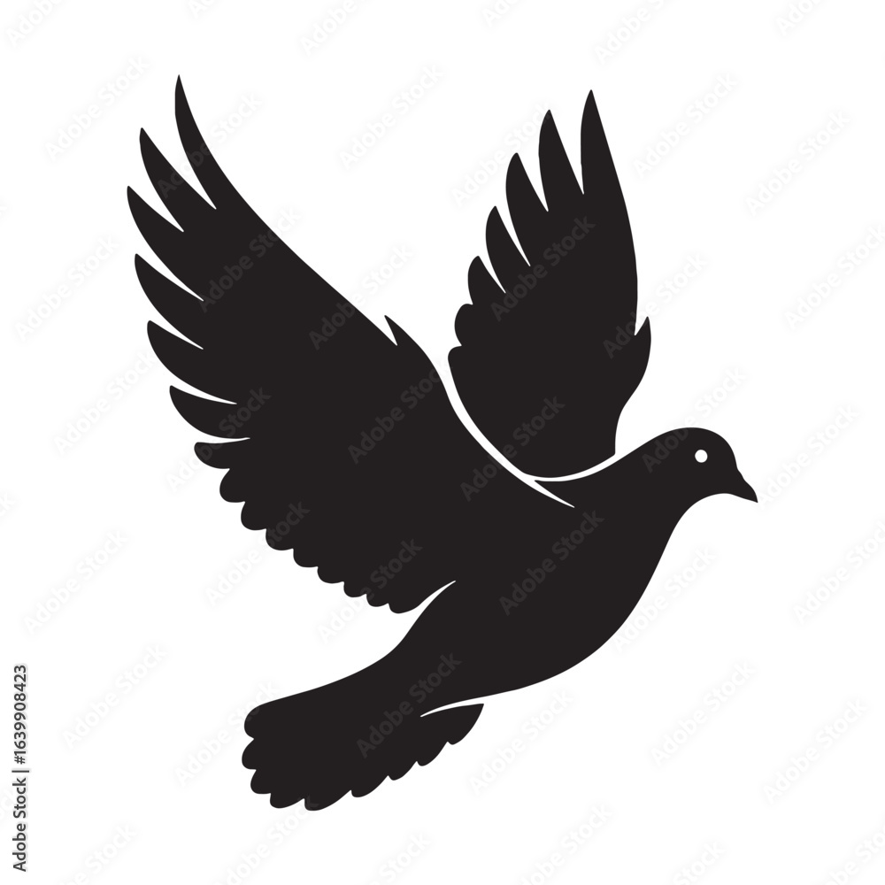 Fototapeta premium Elegant Dove Silhouette – Dove Vector Graphic with Smooth Contours – Black Vector of Dove
