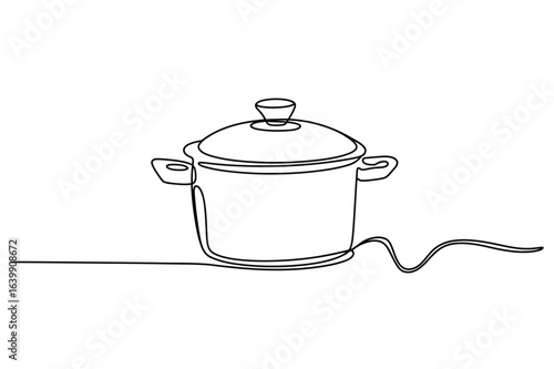 Minimalist One Line Drawing of a Cooking Pot with Lid – Continuous Line Kitchenware Illustration