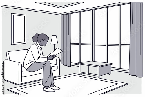 tenant reviewing paperwork about squatters rights illinois while sitting in a sparsely furnished living room