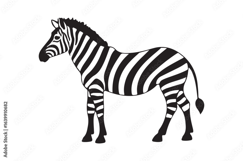 Obraz premium A black and white illustration of a zebra standing on a white background