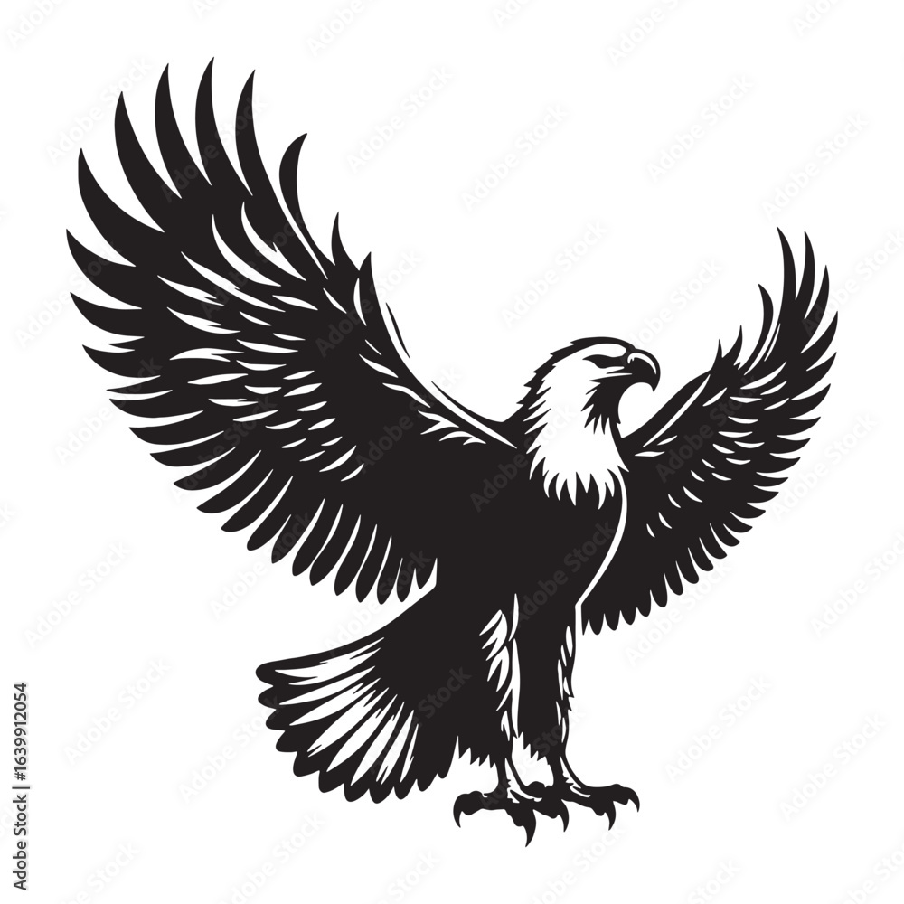 Obraz premium Dynamic Stance Eagle Silhouette – Eagle Vector Image for Professional Graphic Use – Black Vector of Eagle
