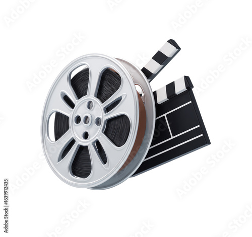 Film reel and clapperboard, 3D graphic