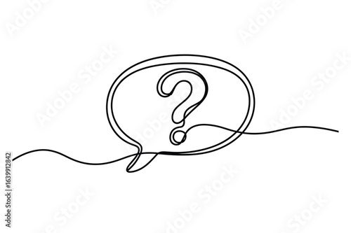 Minimal One Line Drawing of Speech Bubble with Question Mark Vector Illustration