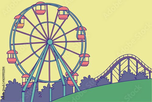ferris wheel and roller coasters towering over the skyline at an amusement park in foley alabama