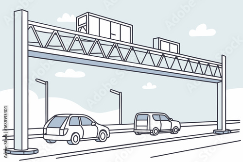 overhead toll gantry on the illinois tollway scanning vehicles with blue skies and wispy clouds above