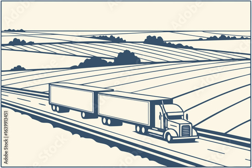 truck convoy traveling along a flat stretch of the illinois tollway with open farmland stretching toward the horizon