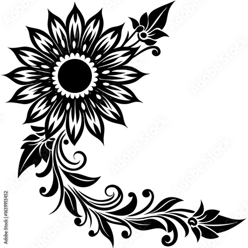 Ornamental floral corner with sunflower petals vector 