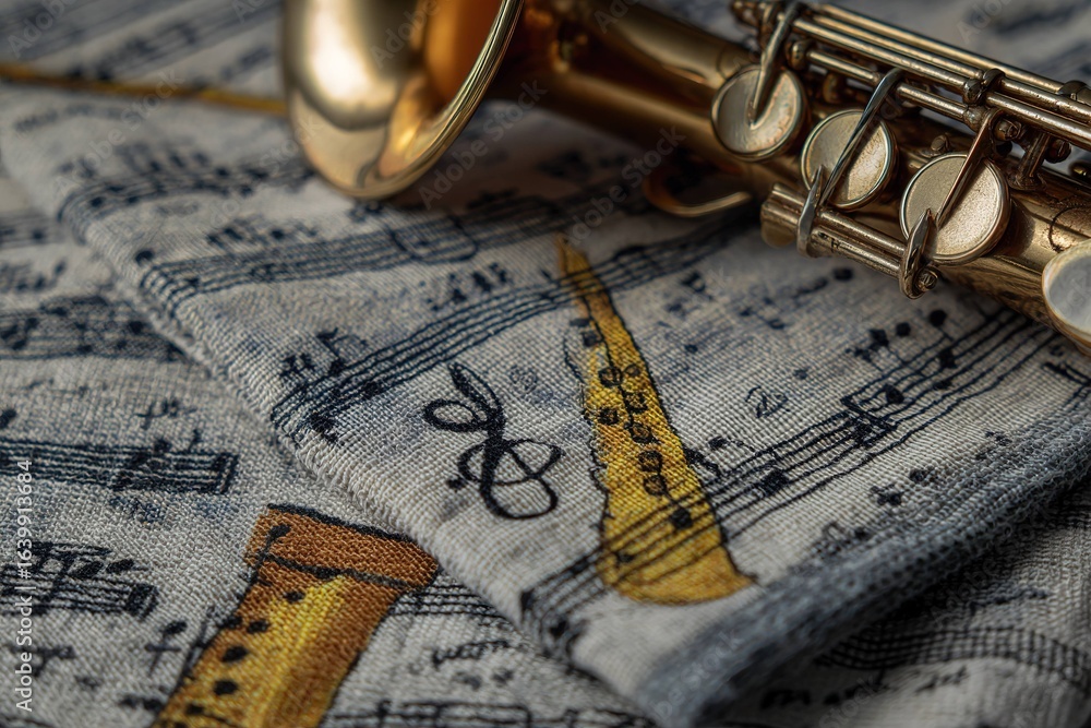 Naklejka premium music-themed towel with notes and instruments pattern