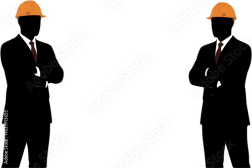 Confident Professional Silhouette: A striking silhouette of an engineer or architect, exuding confidence with arms crossed, embodying the principles of precision, vision.