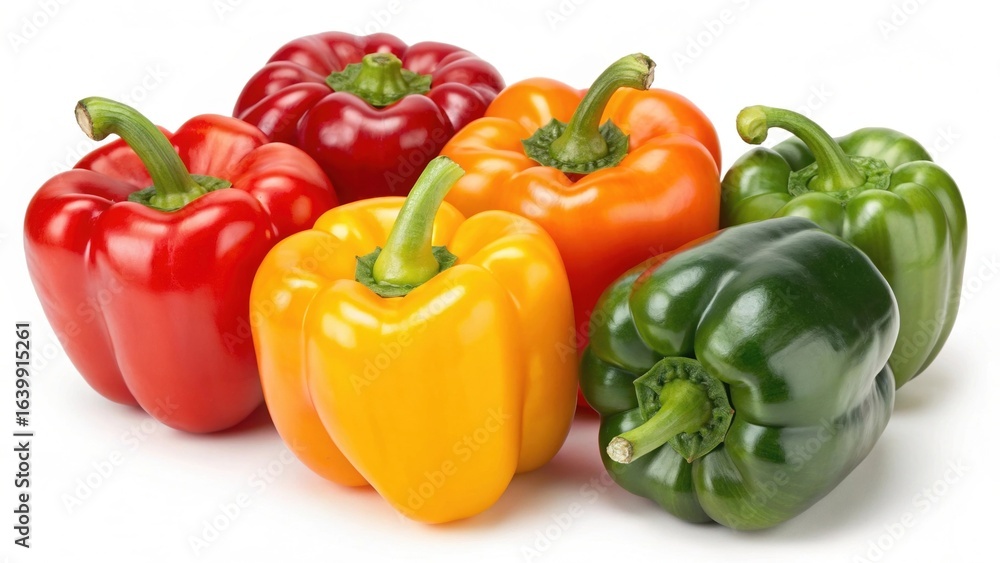 Fresh colorful bell peppers isolated on white background. Fresh colorful bell peppers isolated on white background.