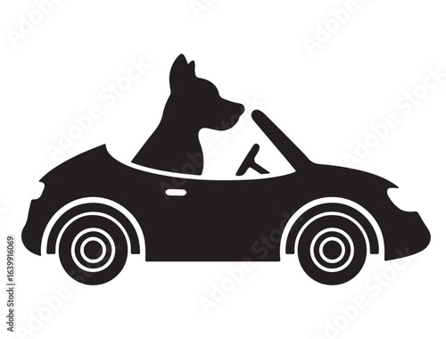 Dog playing in silhouette on white background