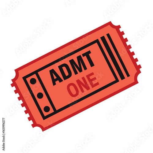 Red Admit One Ticket Vector – Movie, Event, and Concert Entry Pass Illustration