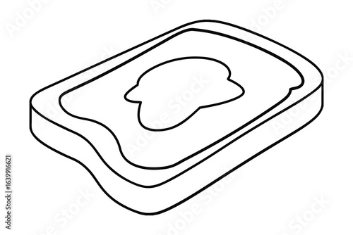 Minimalist single line drawing a slice bread with butter toast food