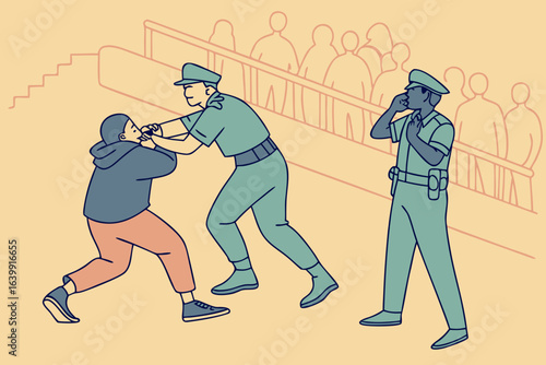 security guards separating individuals involved in a heated alabama brawl at a public event