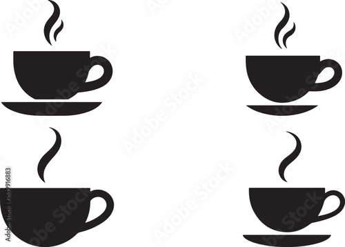 Coffee and Tea Silhouette Vector Icon Set, Hot Drink and Beverage Icon Collection.