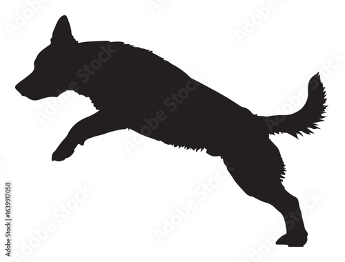 Dog playing in silhouette on white background