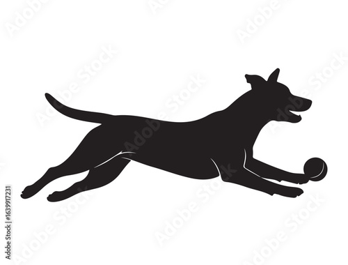 Dog playing in silhouette on white background