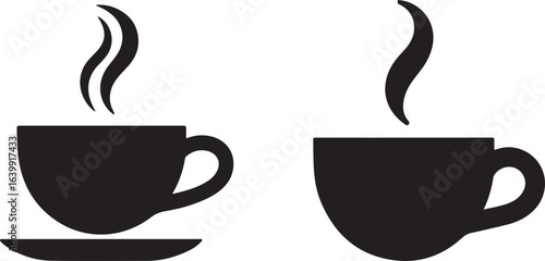 Coffee and Tea Silhouette Vector Icon Set, Hot Drink and Beverage Icon Collection.