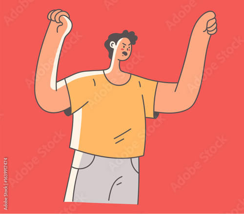 Angry sad upset yelling people line art flat style simple design concept. Vector cartoon graphic illustration