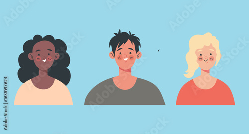 People young teen different avatars flat style simple design concept. Vector cartoon graphic illustration