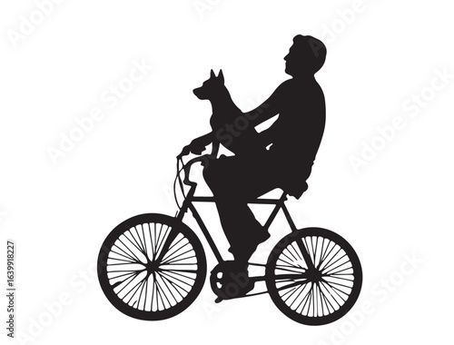 Dog playing in silhouette on white background