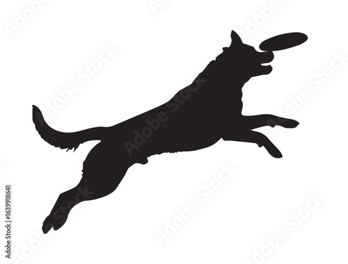 Dog playing in silhouette on white background