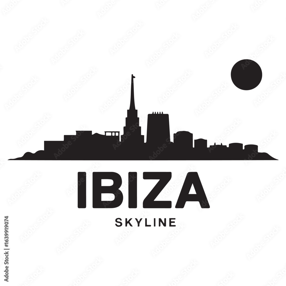Fototapeta premium Ibiza skyline. Vector illustration. Vector black silhouette. with white background.