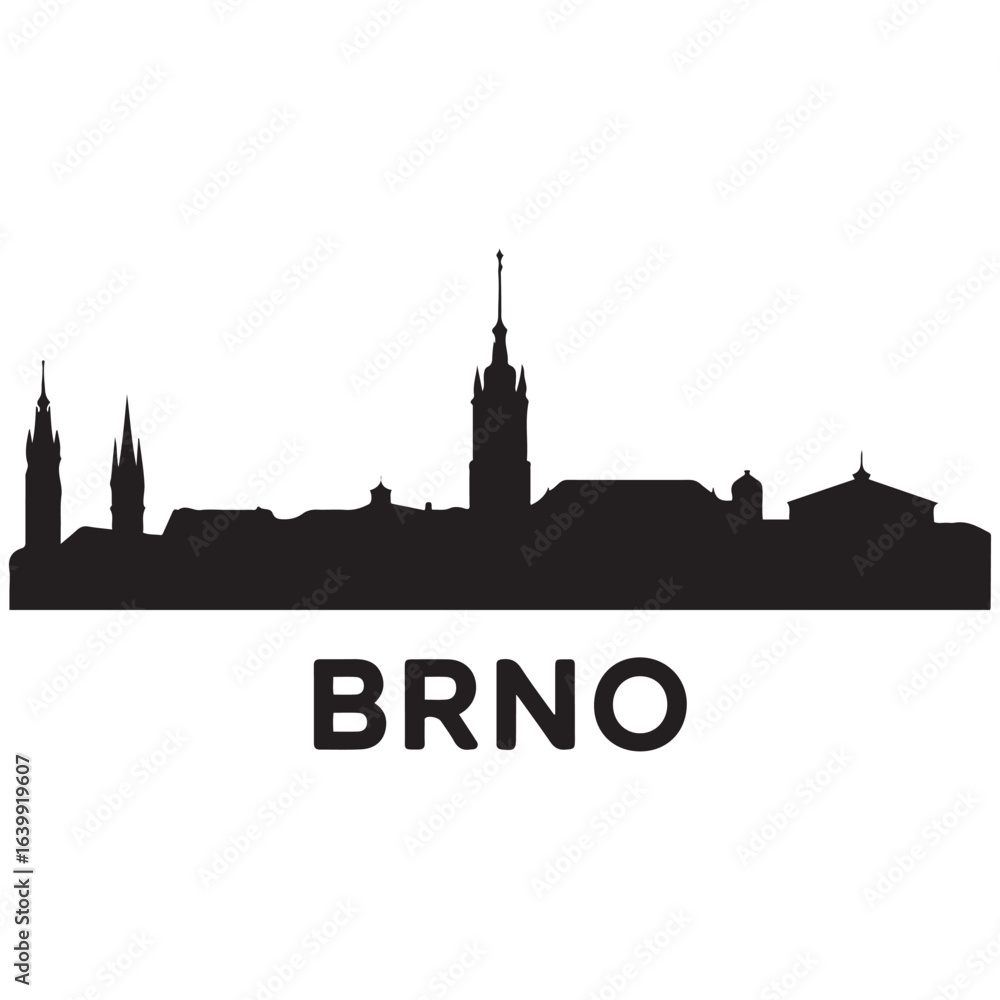 Naklejka premium Brno skyline horizontal banner. Brno, Czech Republic. Vector template for your design. Vector black silhouette. with white background.