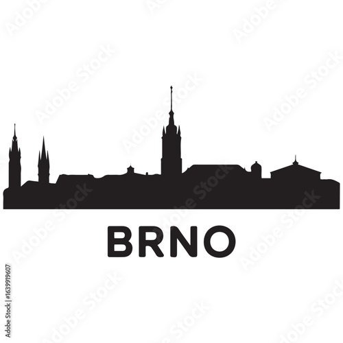 Brno skyline horizontal banner. Brno, Czech Republic. Vector template for your design. Vector black silhouette. with white background.