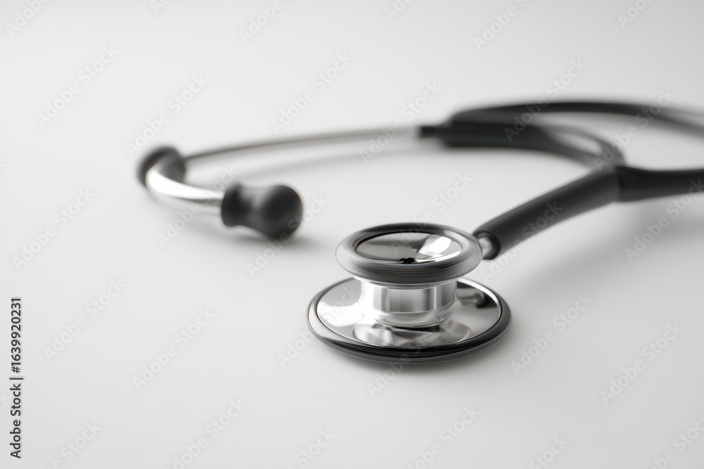 A stethoscope on a white background symbolizes healthcare, ready for immediate use A stethoscope on a white background symbolizes healthcare, ready for immediate use