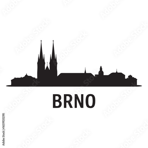 Brno skyline horizontal banner. Brno, Czech Republic. Vector template for your design. Vector black silhouette. with white background.