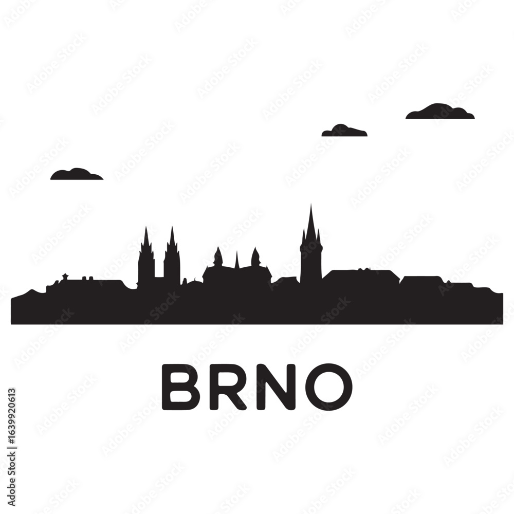 Fototapeta premium Brno skyline horizontal banner. Brno, Czech Republic. Vector template for your design. Vector black silhouette. with white background.