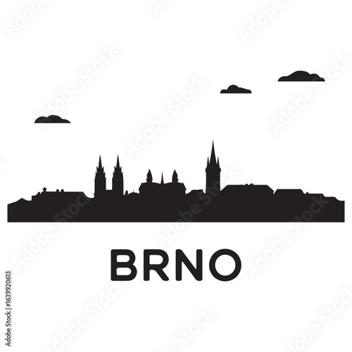Brno skyline horizontal banner. Brno, Czech Republic. Vector template for your design. Vector black silhouette. with white background.