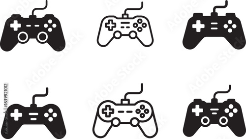 Set of cartoon video game controller icons in vector style.
