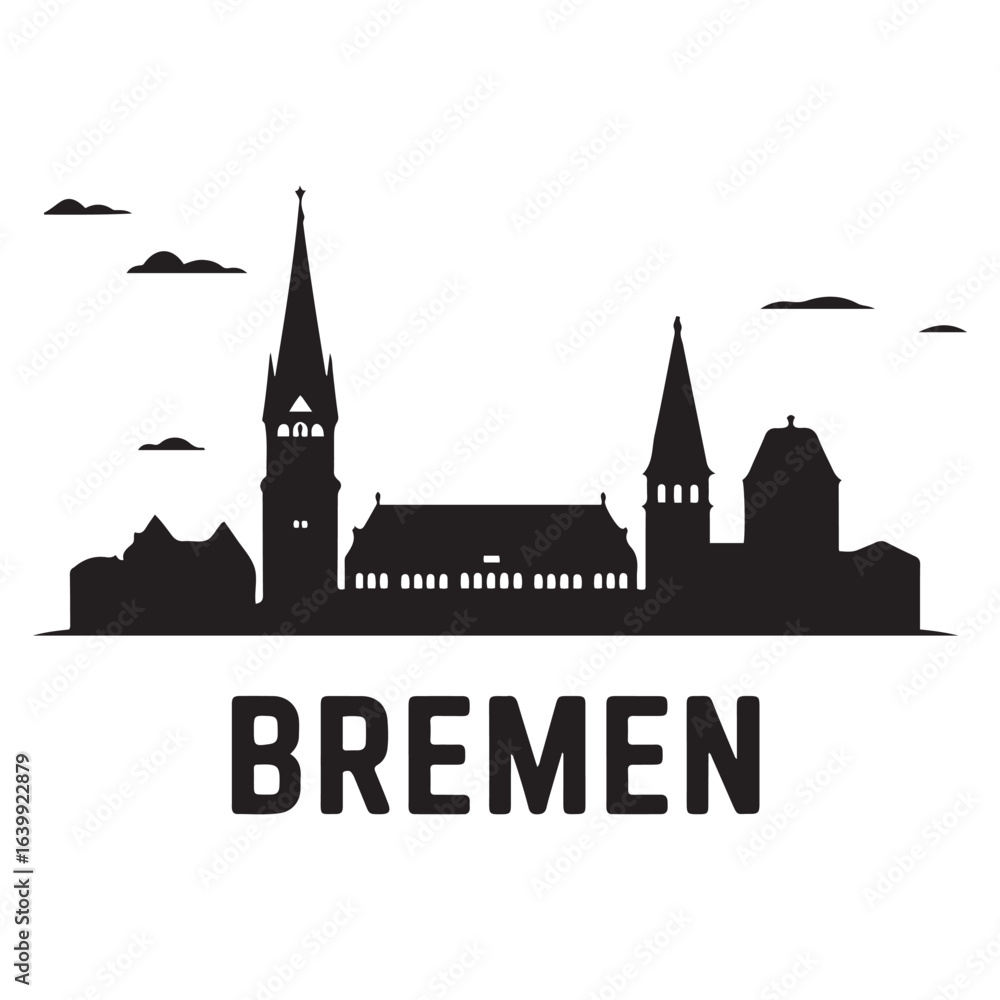 Fototapeta premium Bremen skyline silhouette. Landscape Bremen, Germany. Vector illustration. Vector black silhouette. with white background.