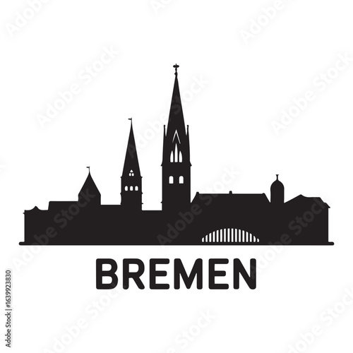 Bremen skyline silhouette. Landscape Bremen, Germany. Vector illustration. Vector black silhouette. with white background.