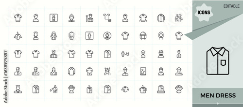 Men Dress line icon set. Garment icon collection. Outline symbol collection. Containing clothing, garment, wear, cloth, clothes, men, apparel. Vector illustration.