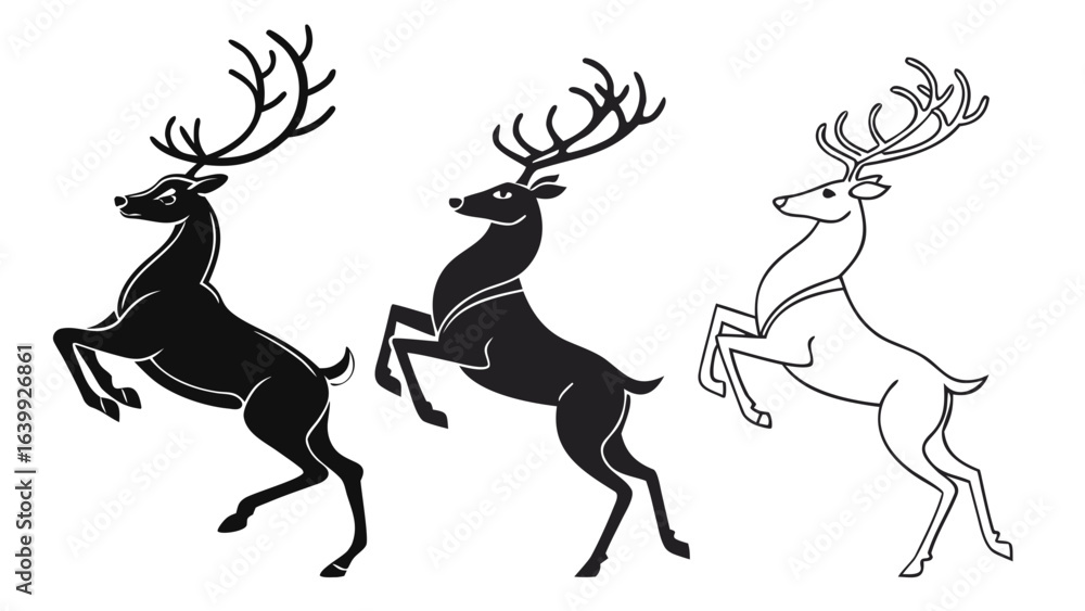 Fototapeta premium Christmas Reindeer Silhouette Set – Festive Holiday Deer Vector Illustration.