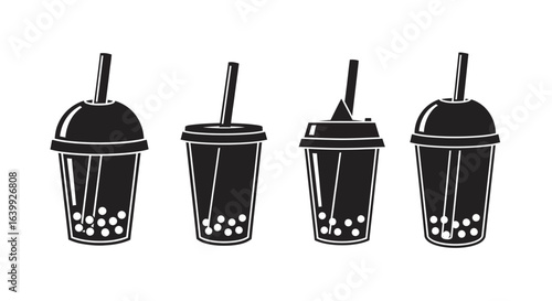 Four bubble tea drinks silhouette