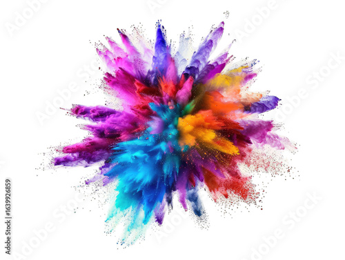 Colorful powder explosion, vibrant colors radiating outward