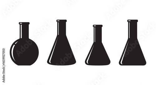 Four laboratory flasks in silhouette