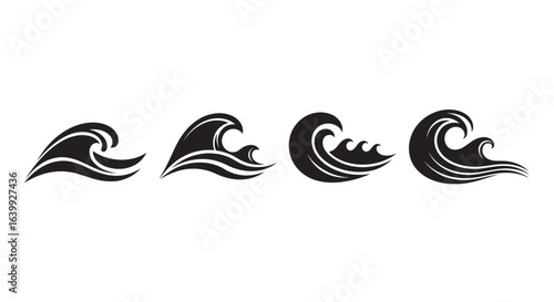 Collection of stylized wave icons silhouette