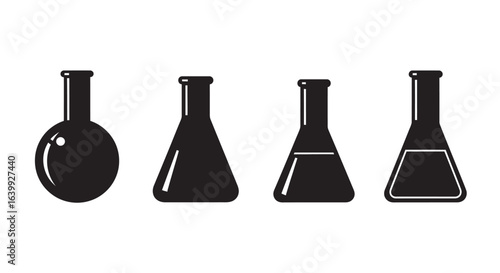 Collection of four laboratory flasks silhouette