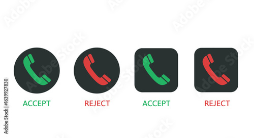 Green and red phone icons for accept and reject calls silhouette