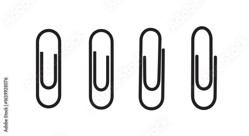 Four black paperclip icons in a row silhouette