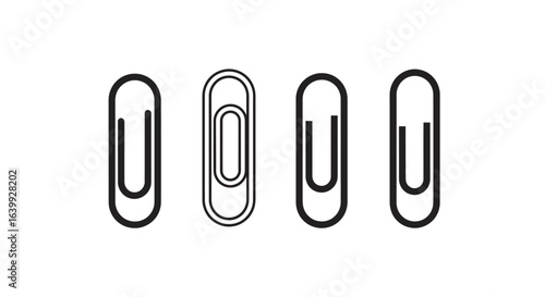 Four paper clips in a row with different line weights silhouette