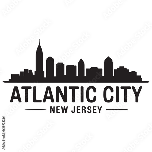 Atlantic city skyline horizontal banner. Atlantic city, New Jersey. Vector template for your design. Vector black silhouette. with white background.
